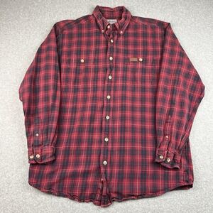 Carhartt Flannel Shirt Mens Large Tall Heavyweight Red Blue Button S151DRD